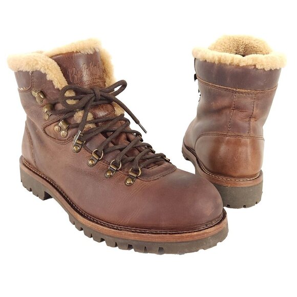 Belstaff Gorge Hiker Boots Size 45 US 12 Mens Brown Leather Shearling $450 - Picture 2 of 16